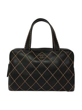 Chanel Wild Stitch Leather Black Handbag Silver
